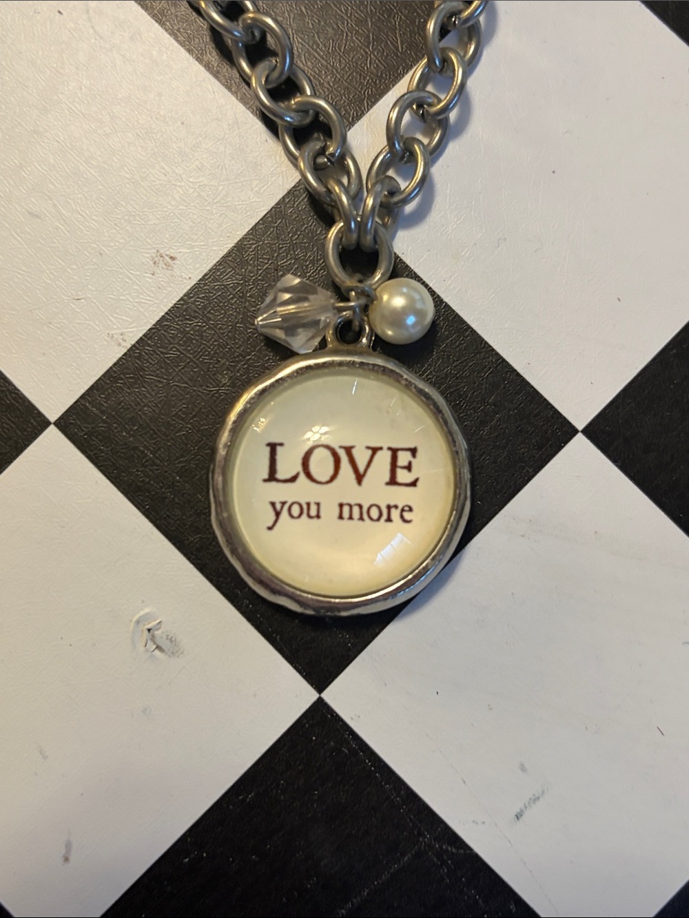 Silver Chain Pendant Necklace with "LOVE you more" Charm